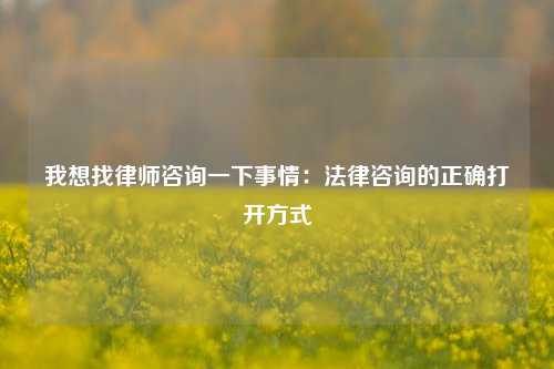 我想找律师咨询一下事情:法律咨询的正确打开方式